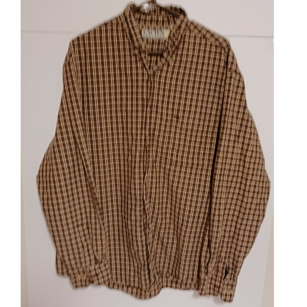 Vintage Cactus Men's Button Down Long Sleeve Brown Plaid Flannel Shirt  XL